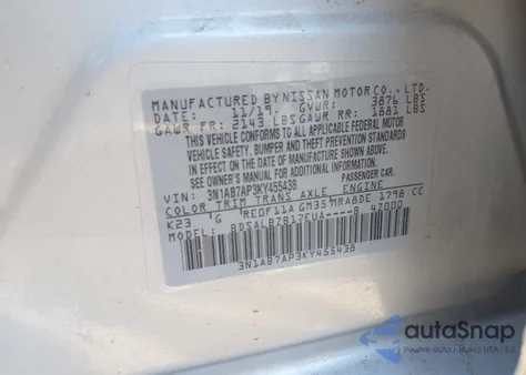 2019 Nissan Sentra S from USA, damaged, VIN 3N1AB7AP3KY455438